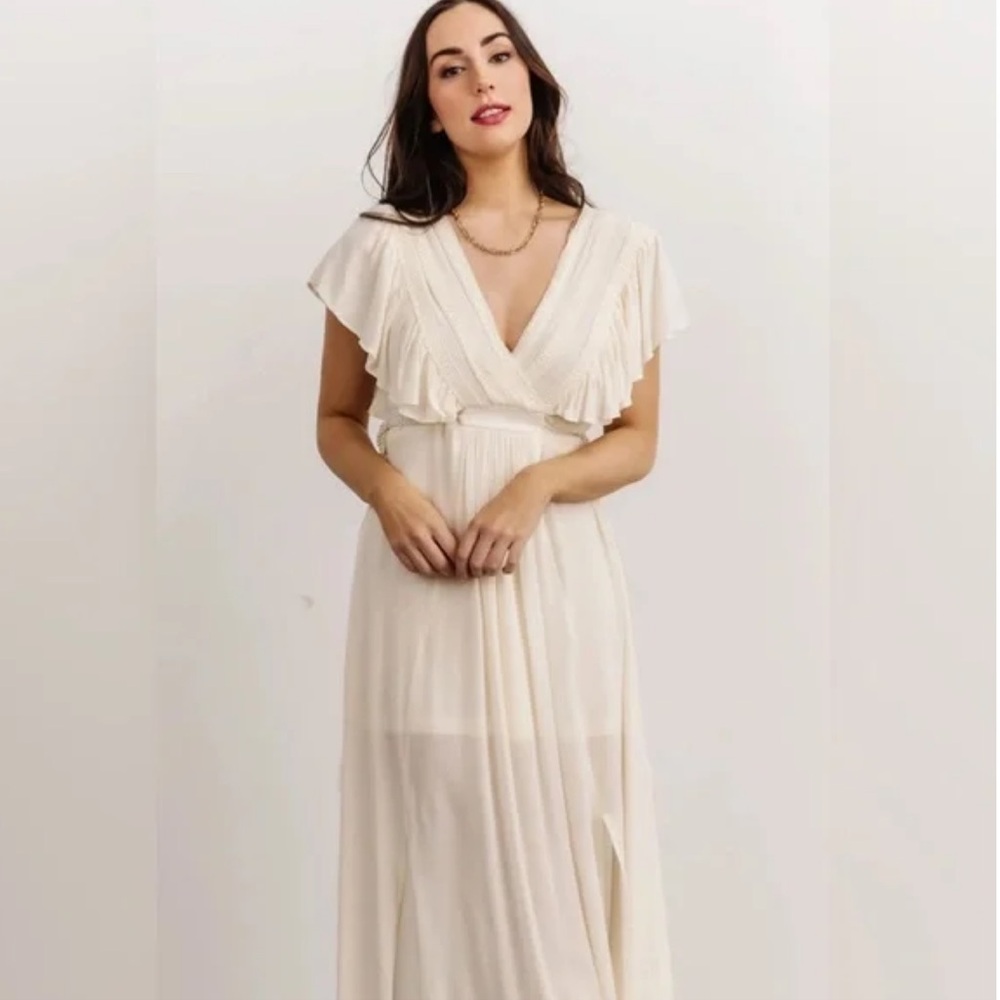 NWT Baltic Born Jennifer Deep V Neck Maxi Dress With Ruffle Sleeves Size Medium - Picture 3 of 14